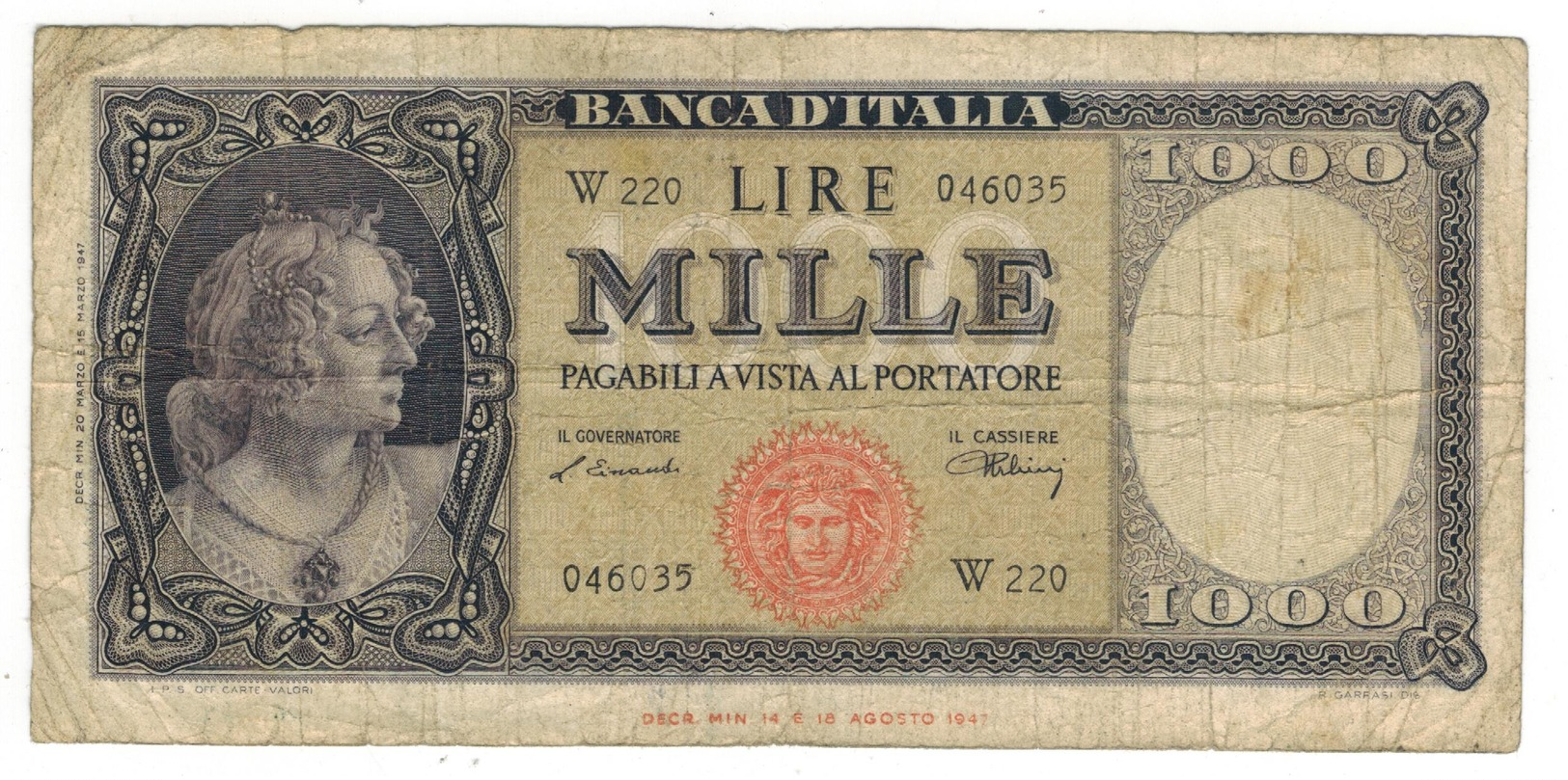 Italy 1000 Lire, P-88a, Used, See Scan. - 1000 Liras