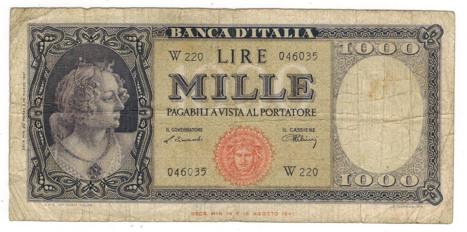 Italy 1000 Lire, P-88a, Used, See Scan. - 1000 Lire