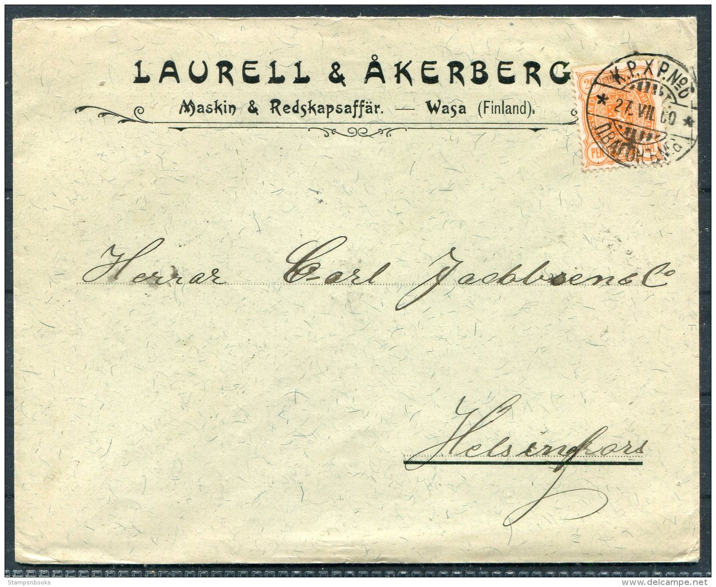 1900 Finland Laurell &amp; Akerberg, Wasa Illustrated (reverse) Cover - Helsingfors. KPXP Railway - Covers & Documents