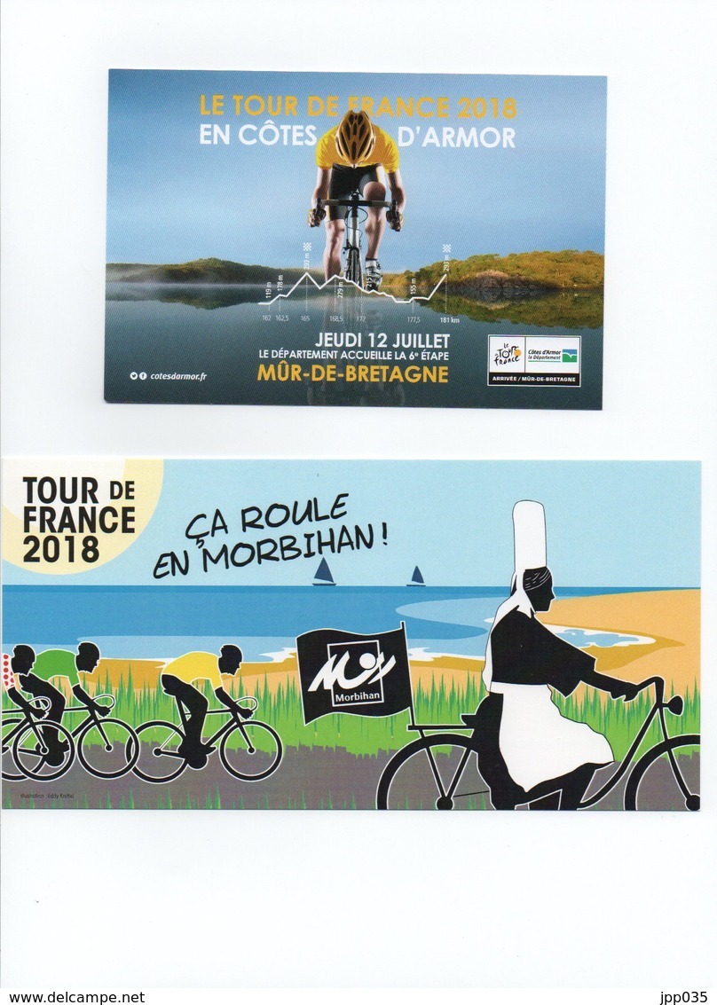 CYCLISME TOUR  DE  FRANCE   2018  2 CARTES MUR DE BRETAGNE ET MORBIHAN - Cyclisme