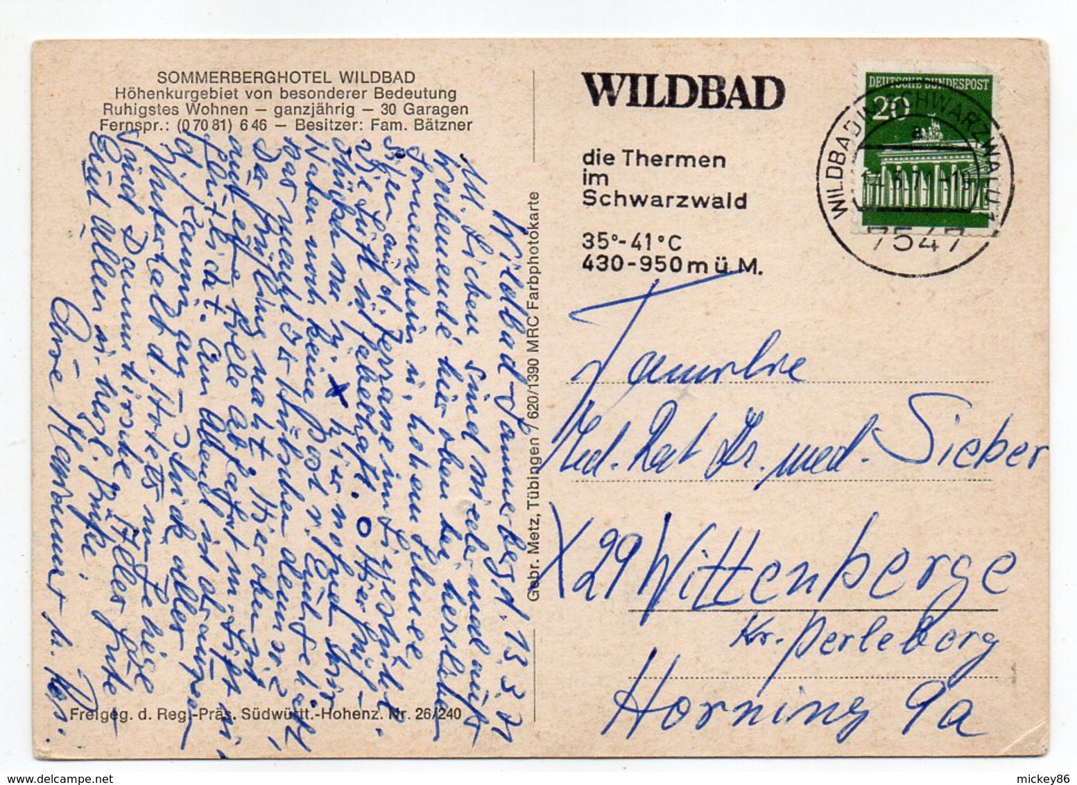 Allemagne --WILDBAD--1971 ---Sommerberghotel --Beau Cachet --timbre - Autres & Non Classés