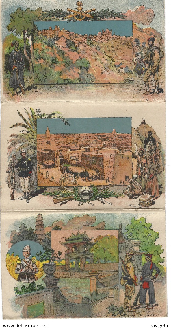 Beau Dépliant Trois Cartes " INDO CHINE - AFRIQUE - MADAGASCAR " - Vues Des Anciennes Colonies - Mechanical