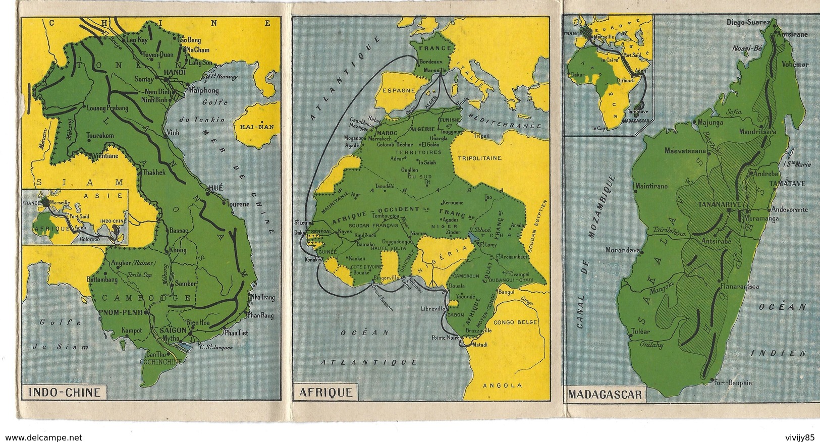 Beau Dépliant Trois Cartes " INDO CHINE - AFRIQUE - MADAGASCAR " - Vues Des Anciennes Colonies - Móviles (animadas)