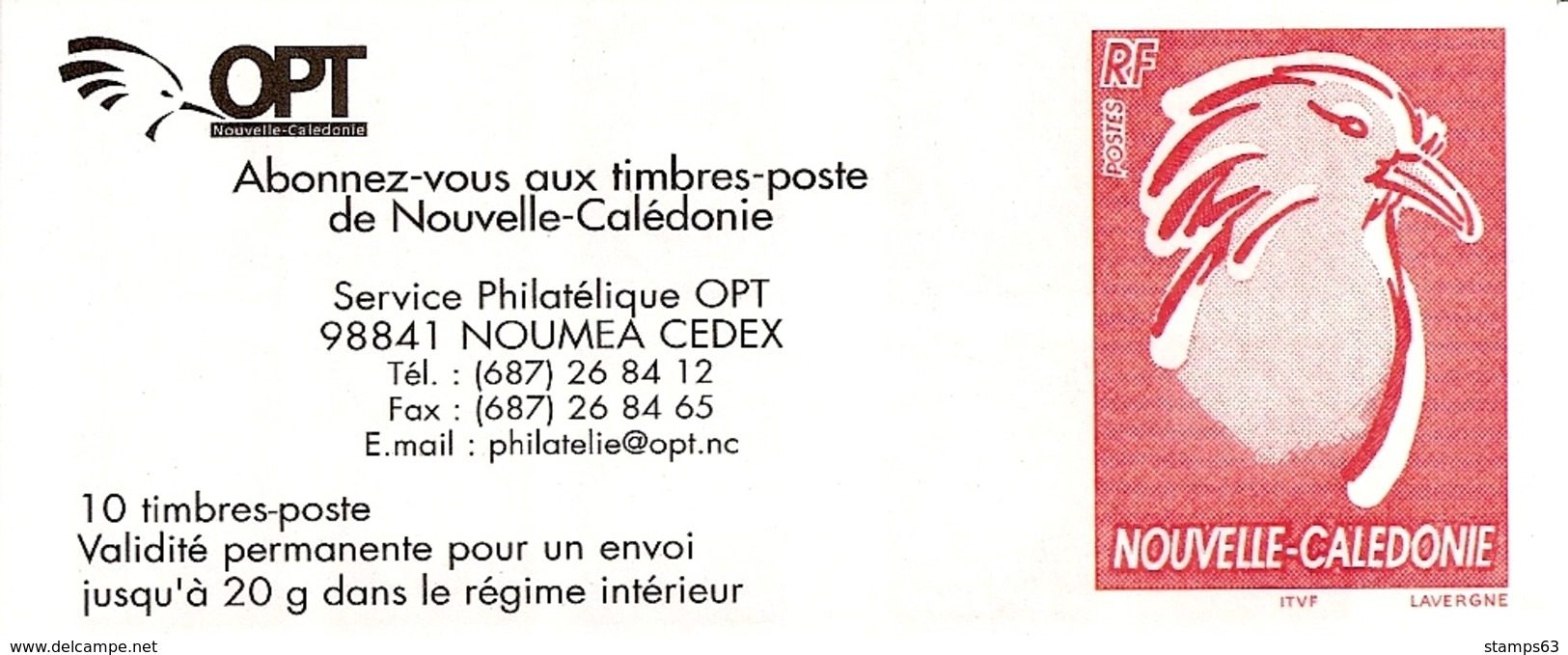 NEW CALEDONIA / NOUV CALEDONIE, 2003, Booklet / Carnet 15 , New Design, Cagou De Lavergne - Libretti