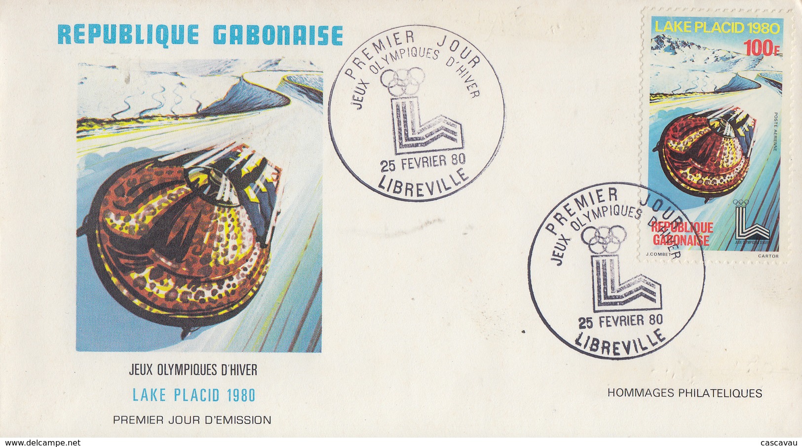 Enveloppe  FDC  1er  Jour   GABON    Jeux   Olympiques   LAKE  PLACID    1980 - Hiver 1980: Lake Placid