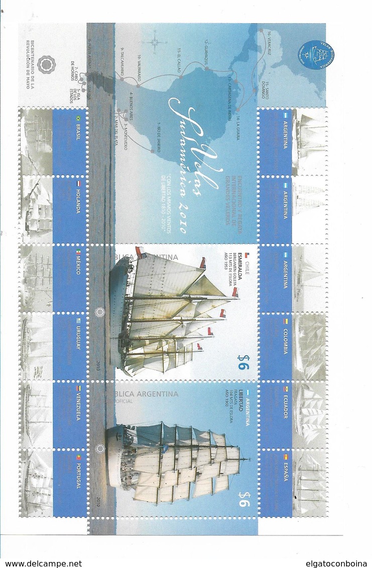 ARGENTINA YEAR 2010, SAIL BOATS, SAILING, SOUVENIR SHEET MINT NH - Unused Stamps