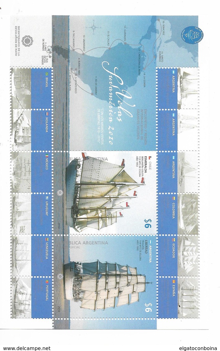 ARGENTINA YEAR 2010, SAIL BOATS, SAILING, SOUVENIR SHEET MINT NH - Unused Stamps