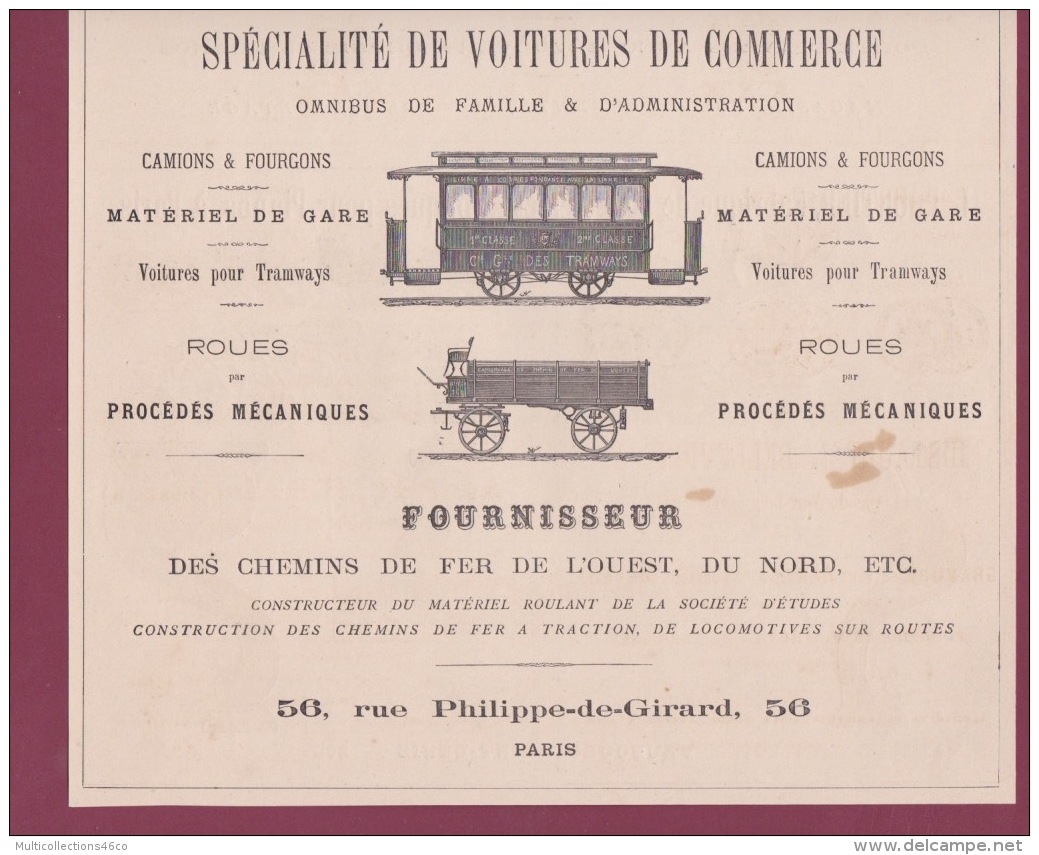 270718  - Document 1878 Pub Usine L THIEBAULT Rue Philippe De Girard PARIS Omnibus Tramway Chemin De Fer De L'Ouest - Ferrovie