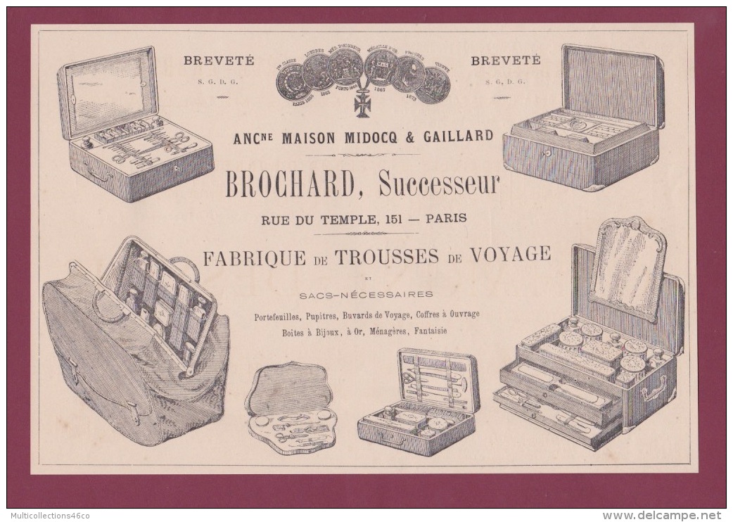 270718  - Document 1878 Pub BROCHARD Rue Du Temple PARIS Fabrique Trousse De Voyage Coffre Boite Bijou Ménagère - Andere & Zonder Classificatie