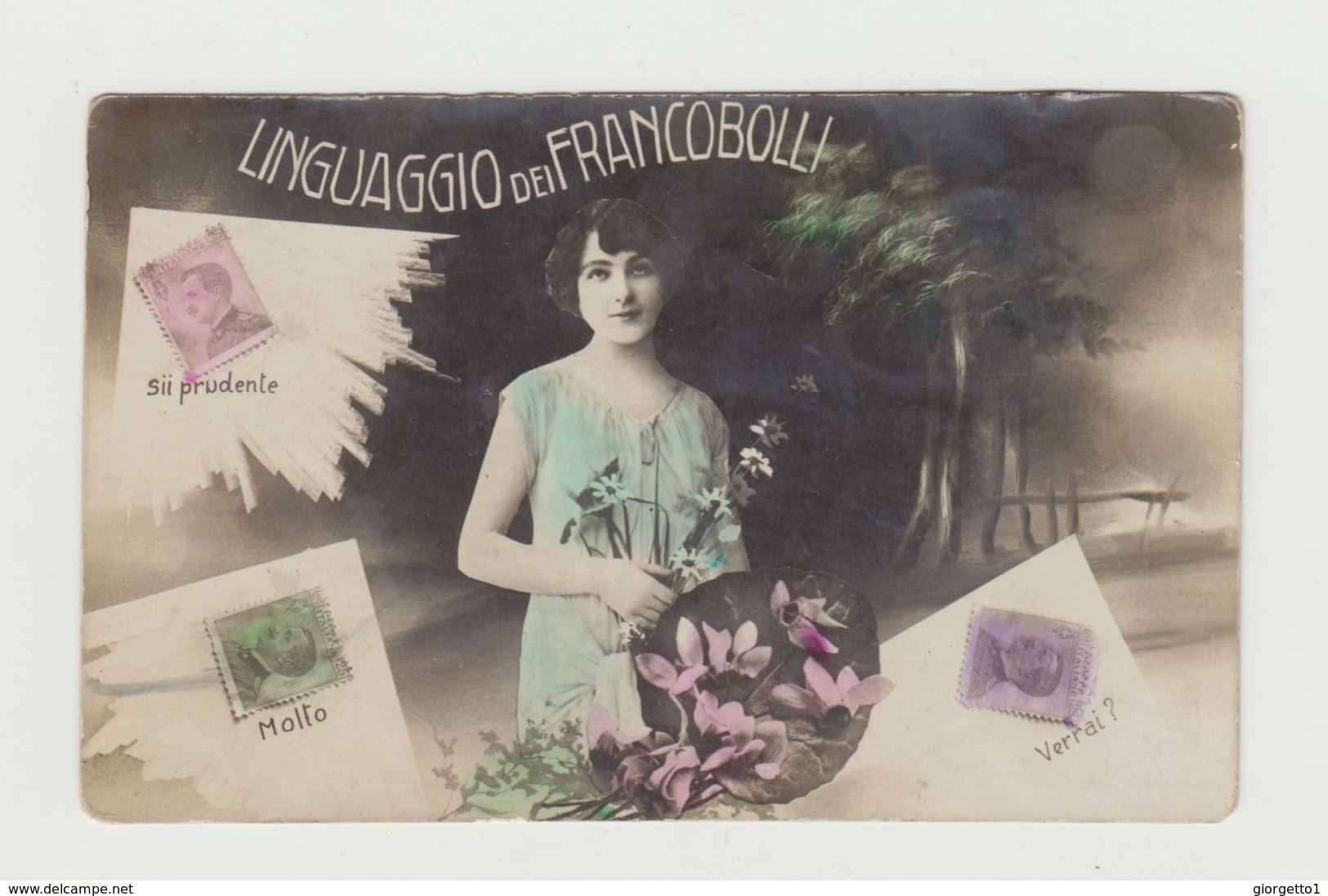 LINGUAGGIO DEI FRANCOBOLLI CARTOLINA VIAGGIATA 1922 VERSO NAPOLI - 15 CENT VITTORIO VENETO - POSTCARD - Francobolli (rappresentazioni)