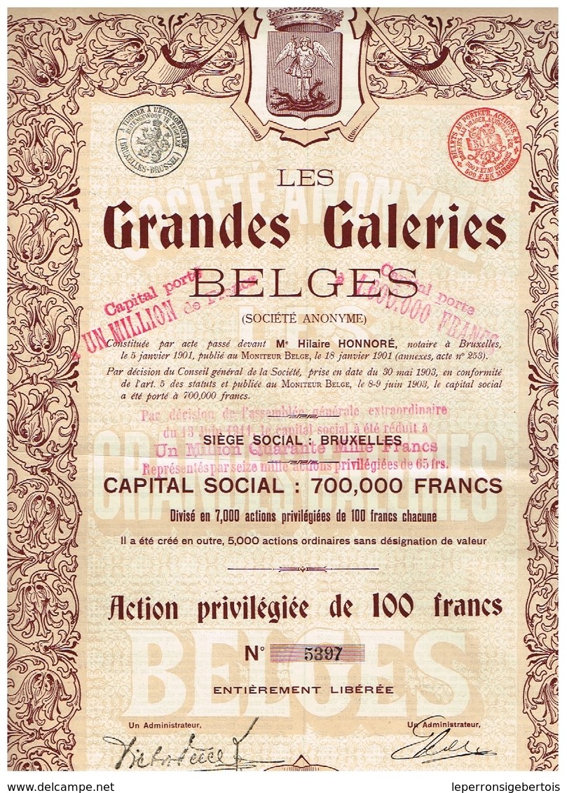 Action Ancienne - Les Grandes Galeries Belges - Titre De 1903 - Industrie