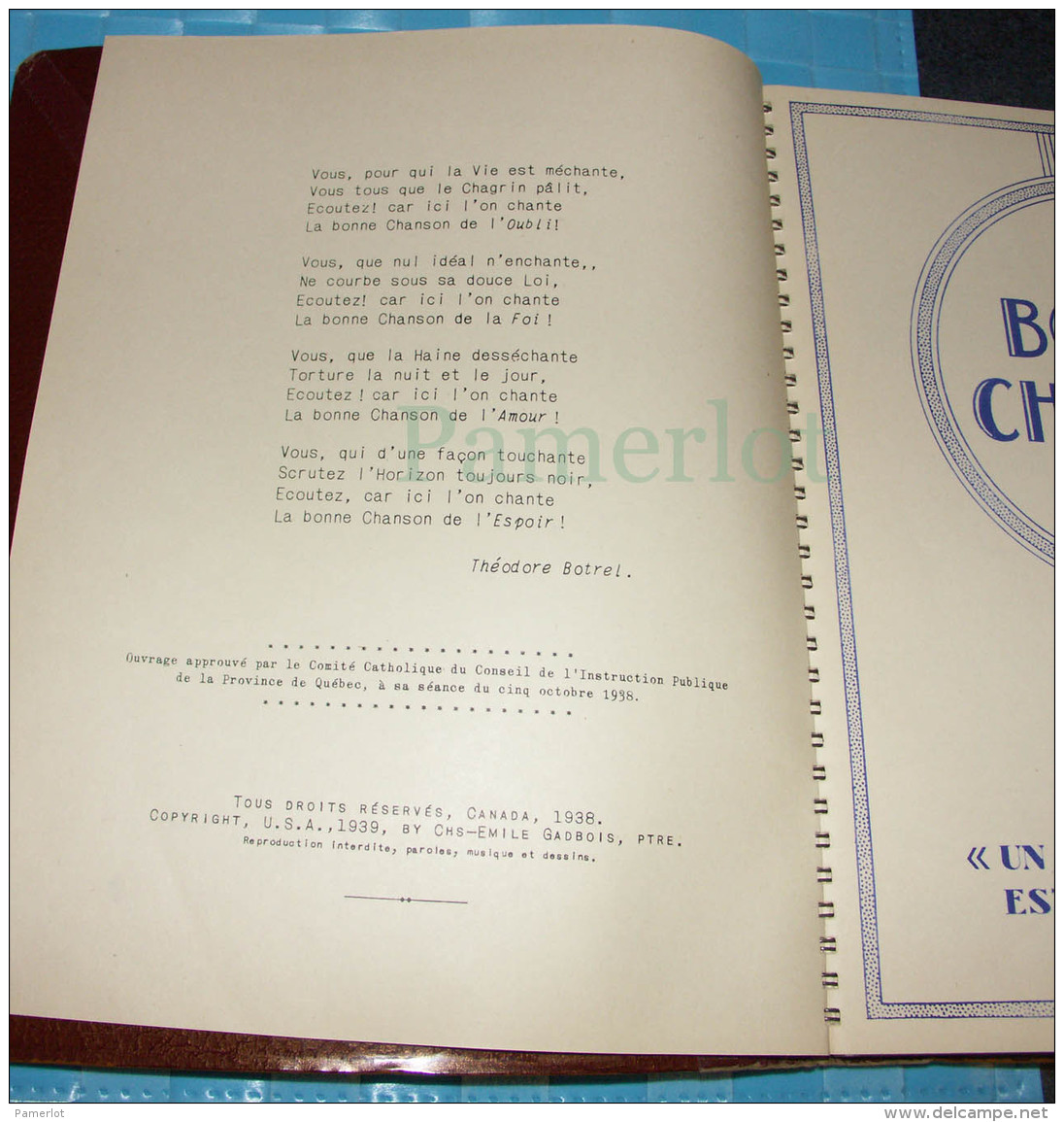 Seminaire de St-Hyacinthe, La Bonne Chanson par Charles-Emile Gadbois Ptre, 1938