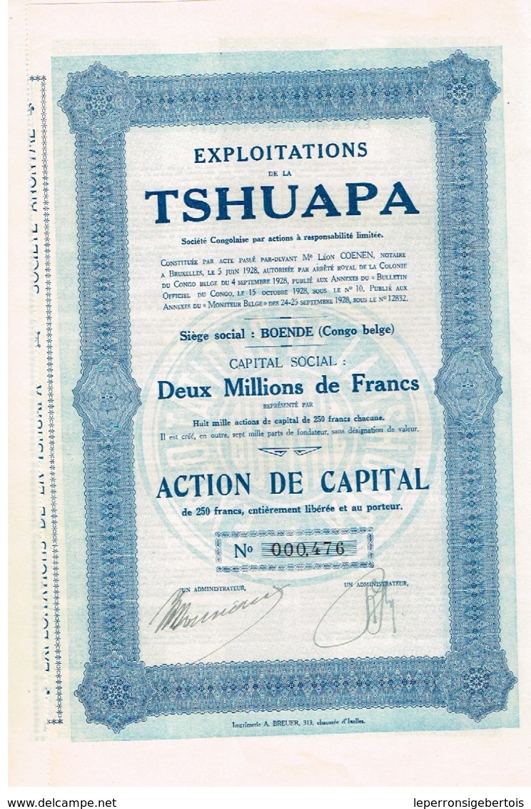 Titre De 1928 - Congo - Exploitations De La Tshuapa - - Afrika