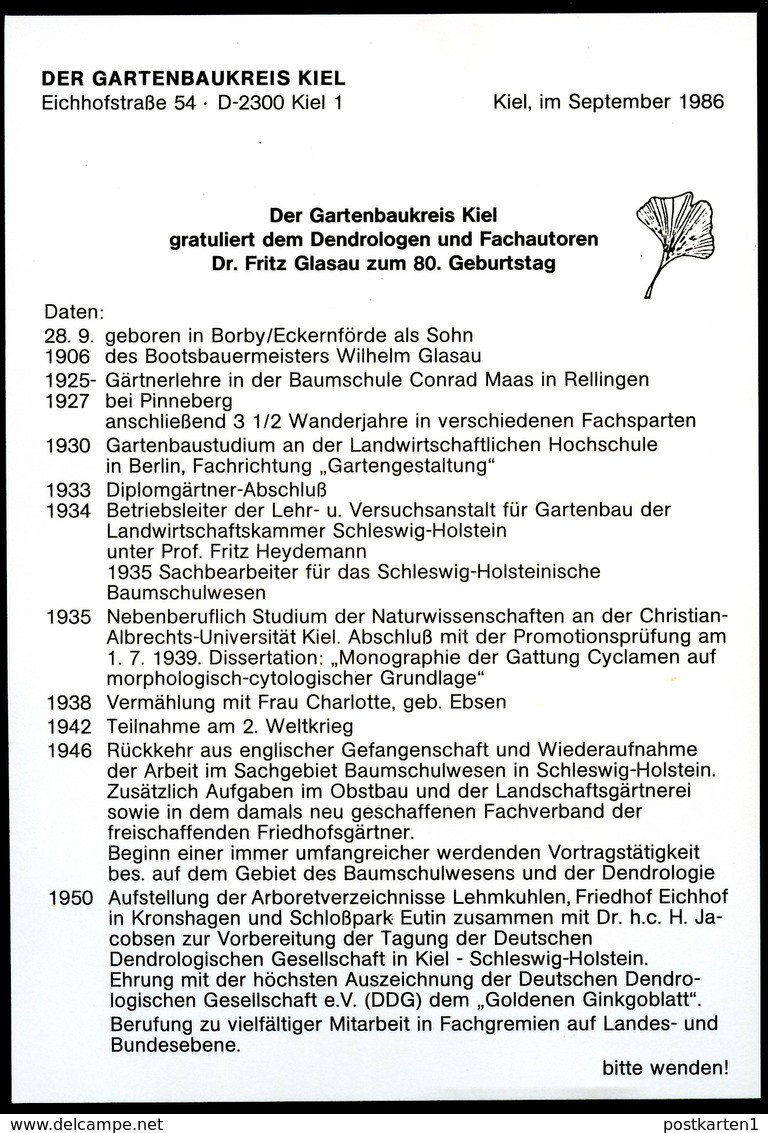 Bund PU117 B2/023 Privat-Umschlag FRITZ GLASAU KIEFERNZWEIG 1985 - Bäume