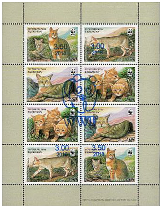 Tajikistan 2017 Mi#784-91 KB WWF Cats 2002  MS Of 8v Ovpt - Tadschikistan