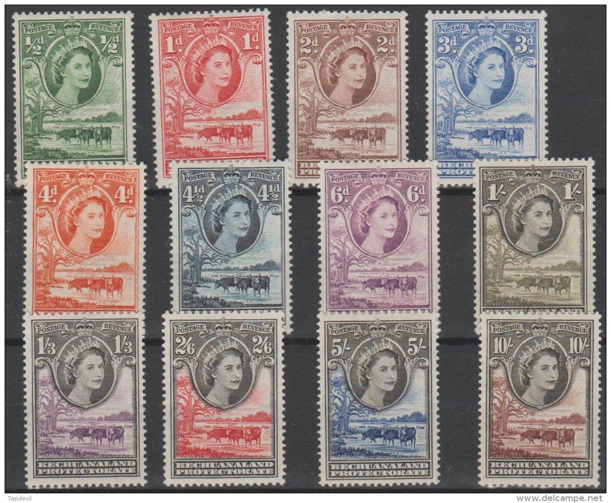 BECHUANALAND PROTECTORATE - 1955-56 QE II Set Of 12. Scott 154-165. Mint Light Hinge - 1885-1964 Protectorat Du Bechuanaland