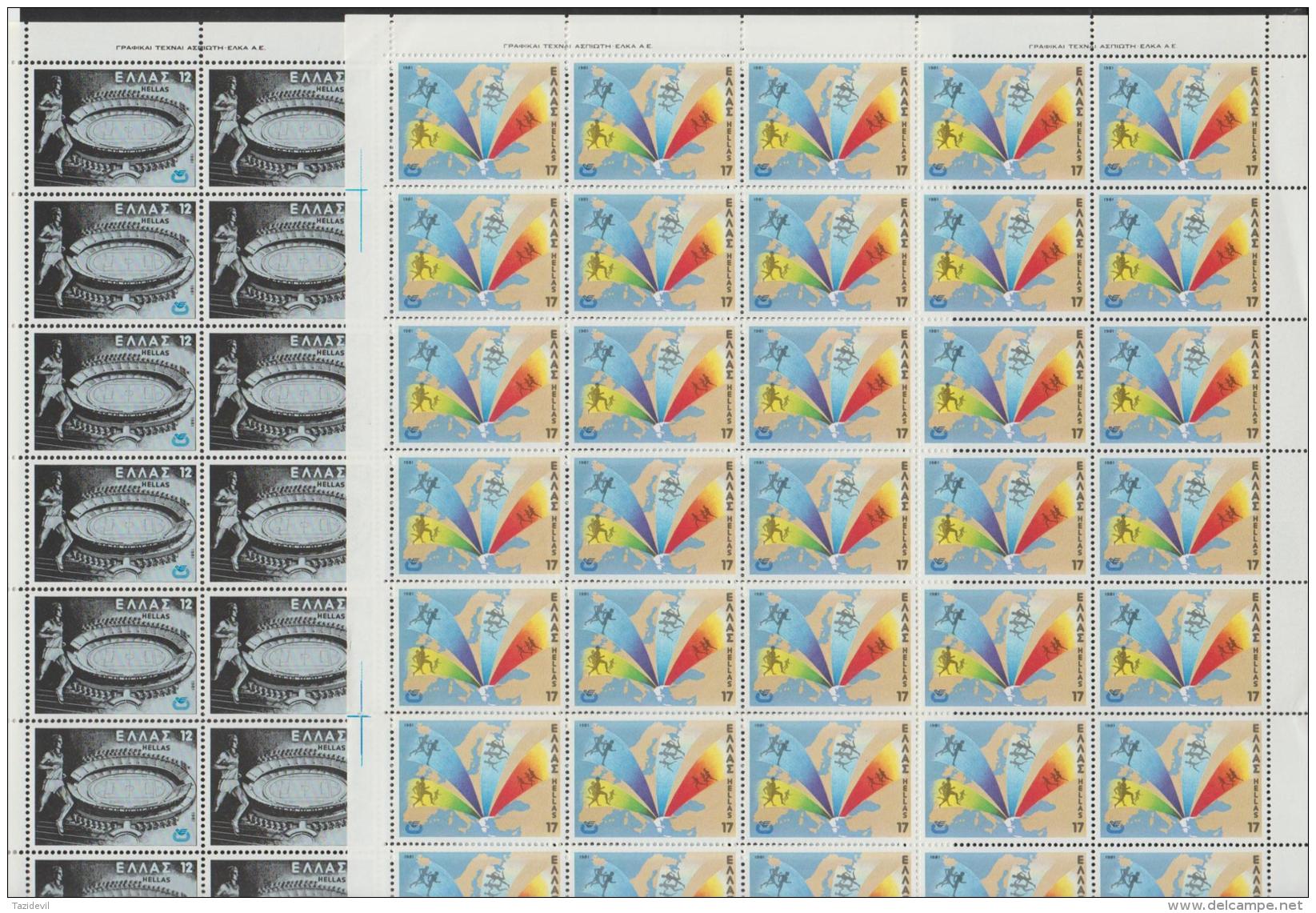 GREECE - 1981 Athletic Championships - Olympic Stadium Part Sheets Of 45. Scott 1388-89. MNH ** Priced To Clear - Feuilles Complètes Et Multiples