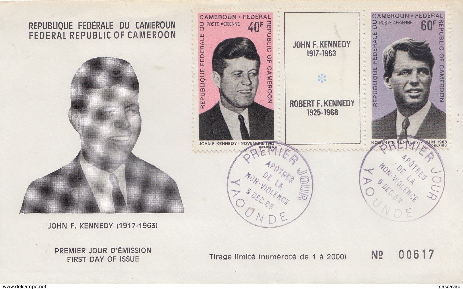 Enveloppe  FDC  1er  Jour    CAMEROUN    Président   John  KENNEDY   1973 - Kennedy (John F.)