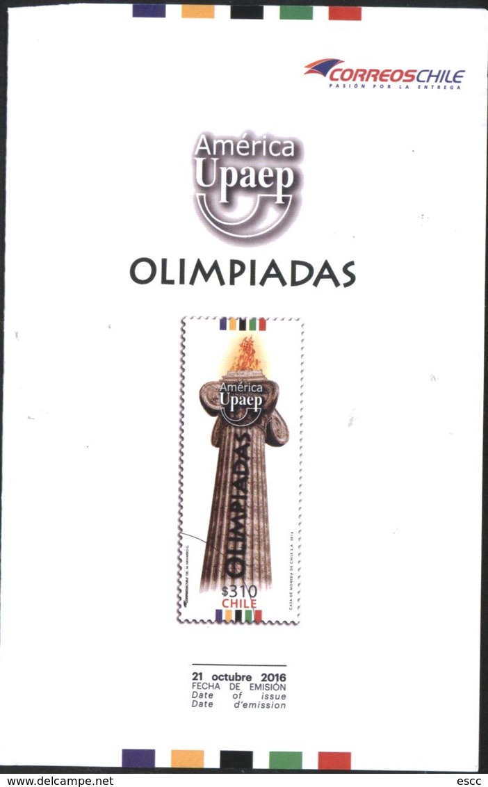 Broshure (Flyer) Stamp Olympic America UPAEP 2016 From Chile - Zonder Classificatie