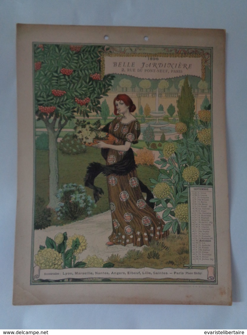 Calendriers  :Belle jardinière 1896 ,chromotypo de G de Malherbe, 11 feuillets perforés