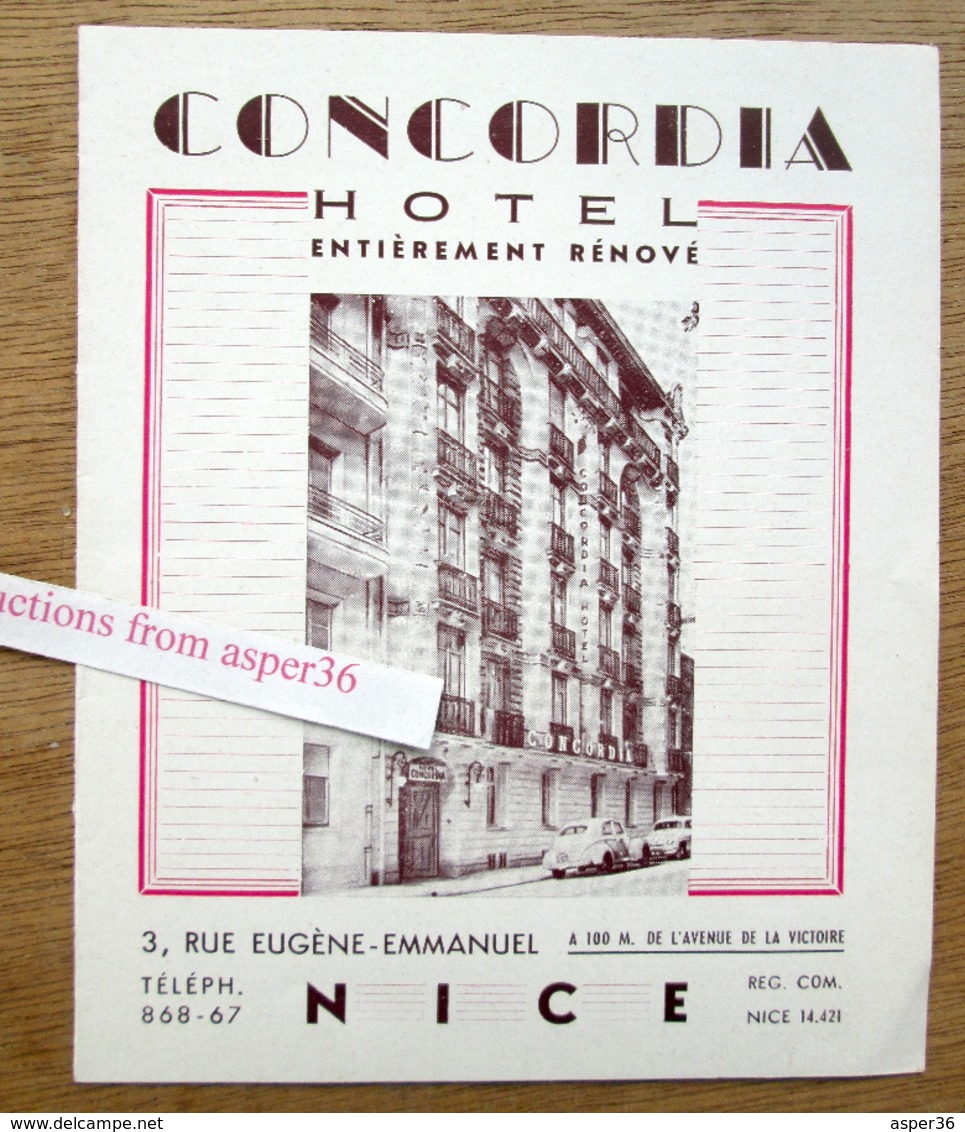 Brochure "Hotel Concordia, Nice" - Verzamelingen