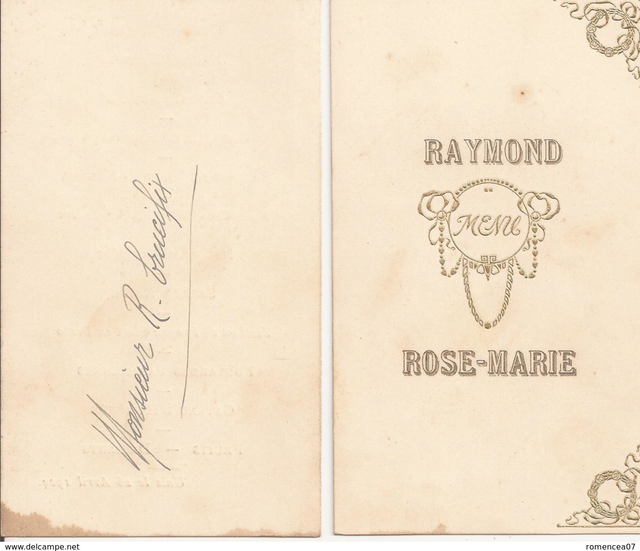 MENU - Lot Des 2 Menus De M Et Me Brucifix - Mariage Entre Raymond Et Rose-Marie - Le 26 Avril 1924 - A Voir T - Menus