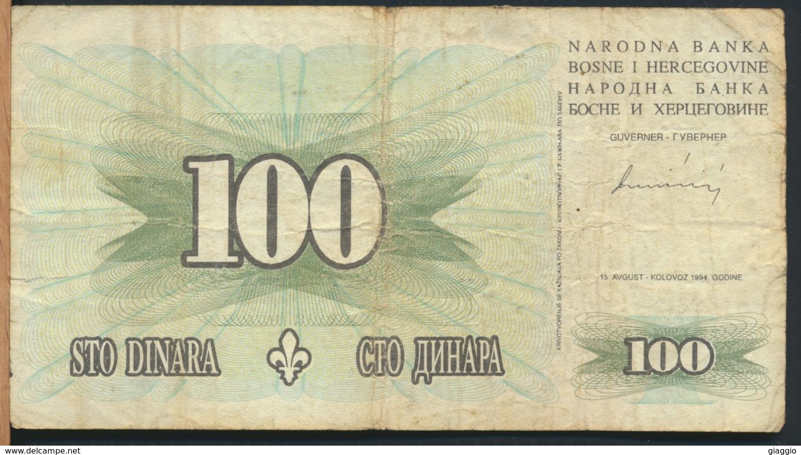 °°° BOSNIA HERZEGOVINA 100 DINARA 1994 °°° - Bosnia Erzegovina