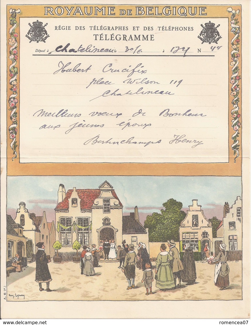 CHÂTELINEAU (Châtelet, Belgique) - "TELEGRAMME" De FELICITATIONS Suite Mariage - Royaume De Belgique    Le 30 Juin 1921 - Mariage