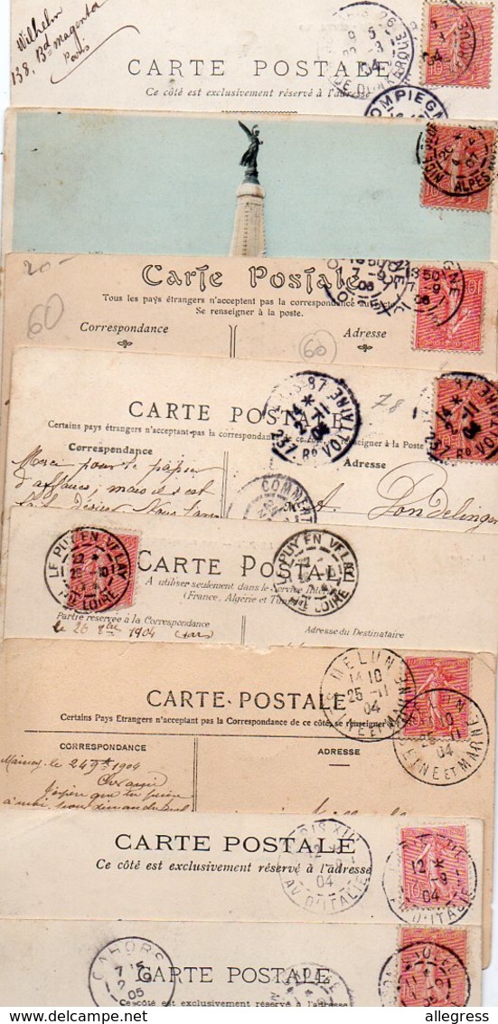 FRANCE..TIMBRE TYPE SEMEUSE LIGNEE....10c ROSE........LOT DE 100 SUR CPA.....LOT 10 - 1903-60 Semeuse Lignée