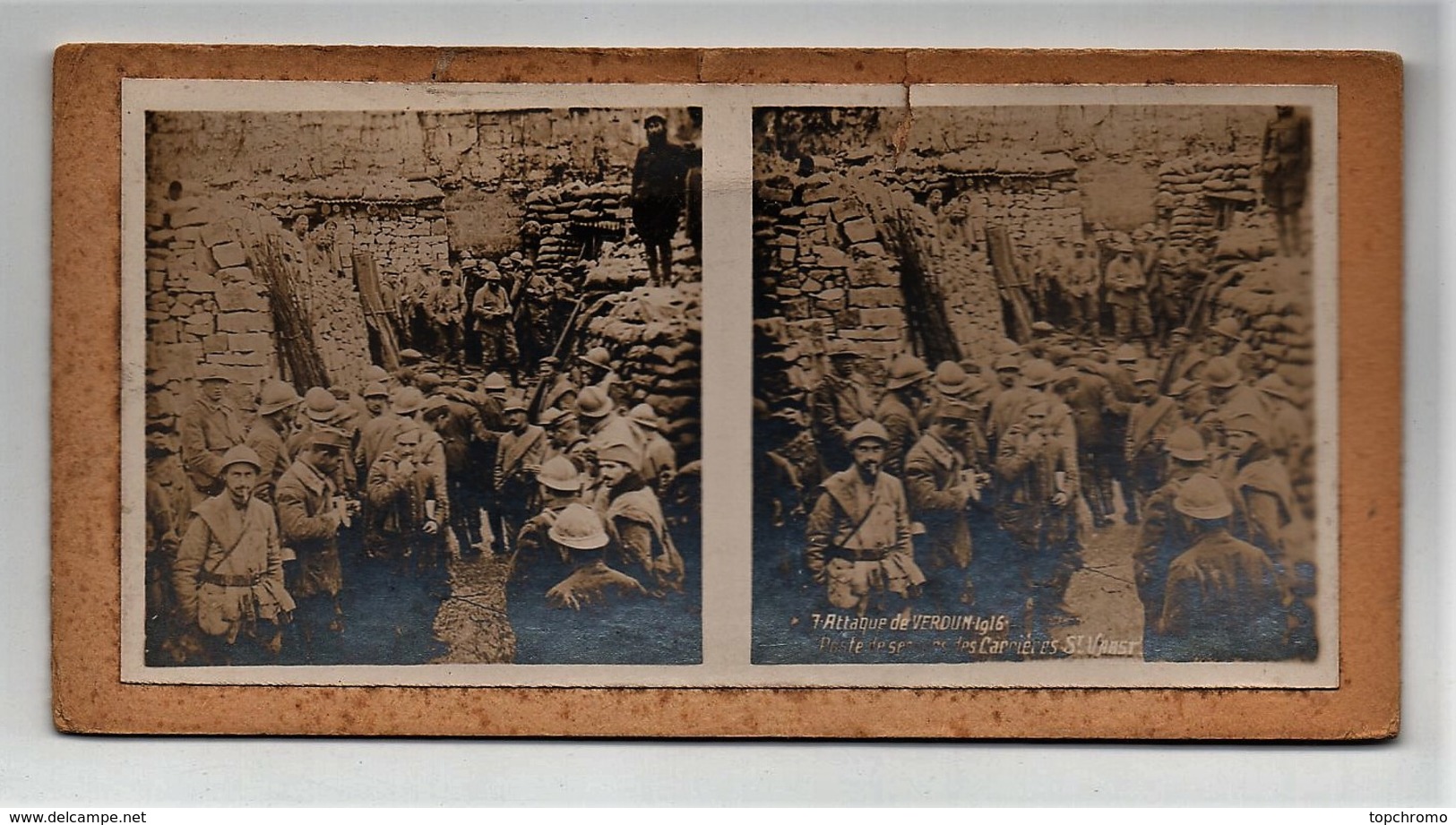 Ancienne CARTE Vue Stéréoscopique Guerre 1914-18 Attaque De Verdun 1916 Poste De Secours Des Carrières St Vaast - Photos Stéréoscopiques