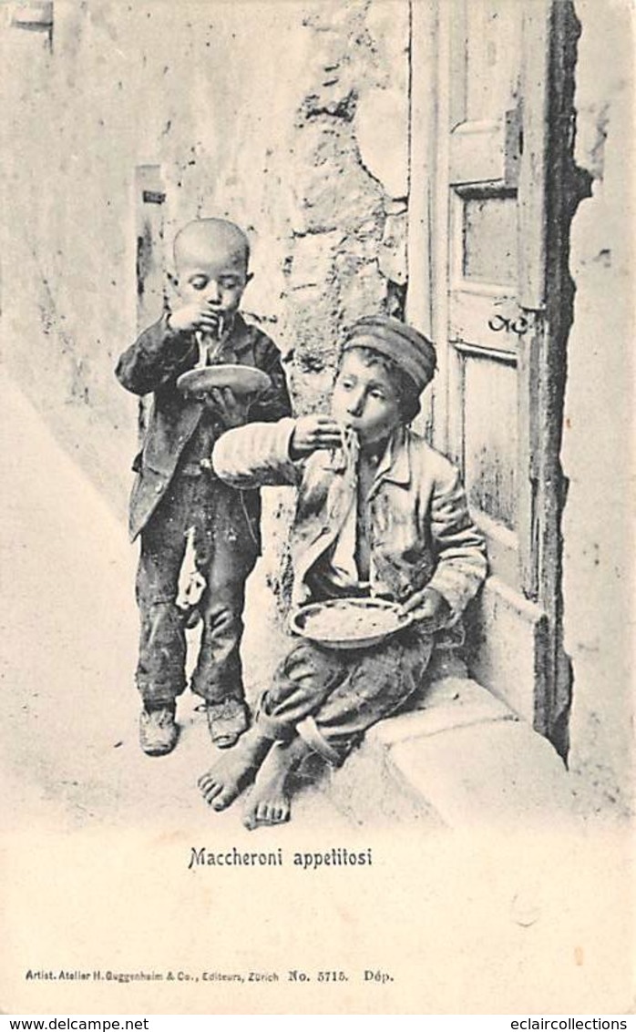 Thème Publicité  Alimentaire Ou Vues.   Enfants Italiens Mangeant Des Spaguettys  (voir Scan) - Andere & Zonder Classificatie