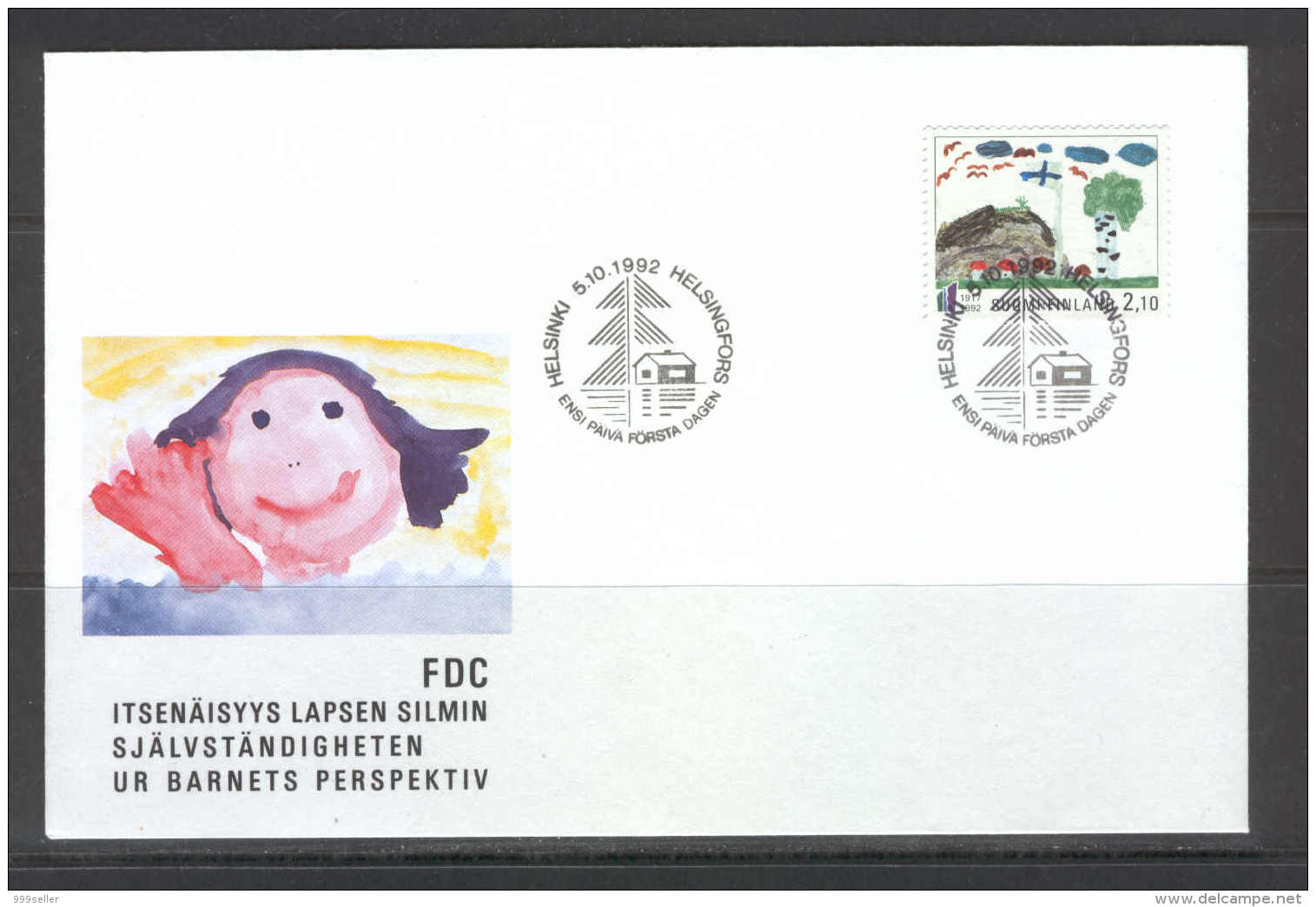 Finland F37 FDC 1992 1v Art Children Drawing Flag Tree Birk - FDC