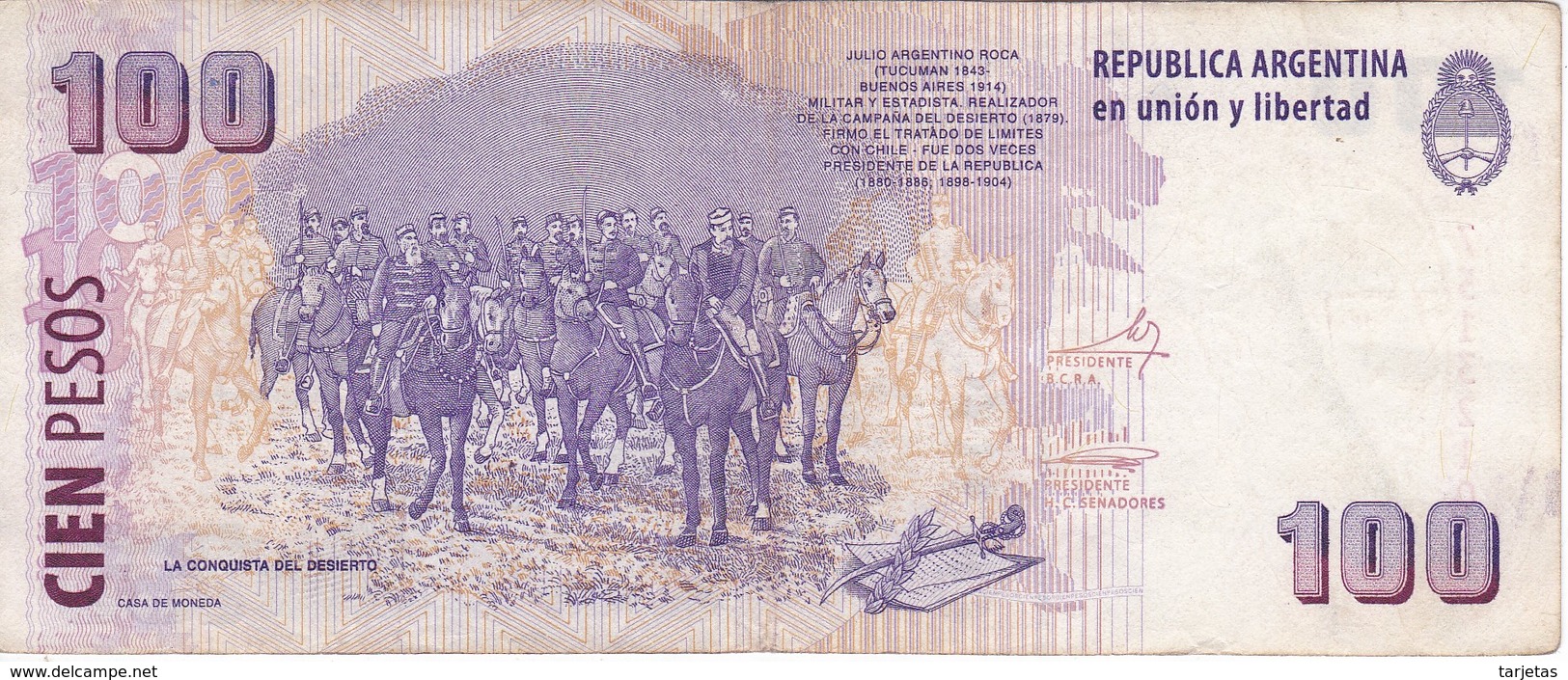 BILLETE DE ARGENTINA DE 100 PESOS  (BANKNOTE) JULIO ARGENTINO (DIFERENTES FIRMAS) - Argentine