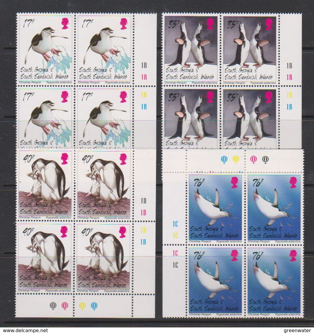 South Georgia 1996 Chinstrap Penguins 4v Bl Of 4 (corners)  ** Mnh (39706B) - Zuid-Georgia