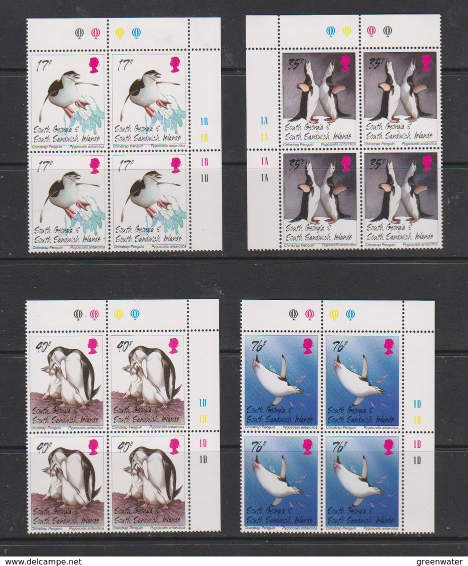 South Georgia 1996 Chinstrap Penguins 4v Bl Of 4 (corners)  ** Mnh (39706C) - Zuid-Georgia