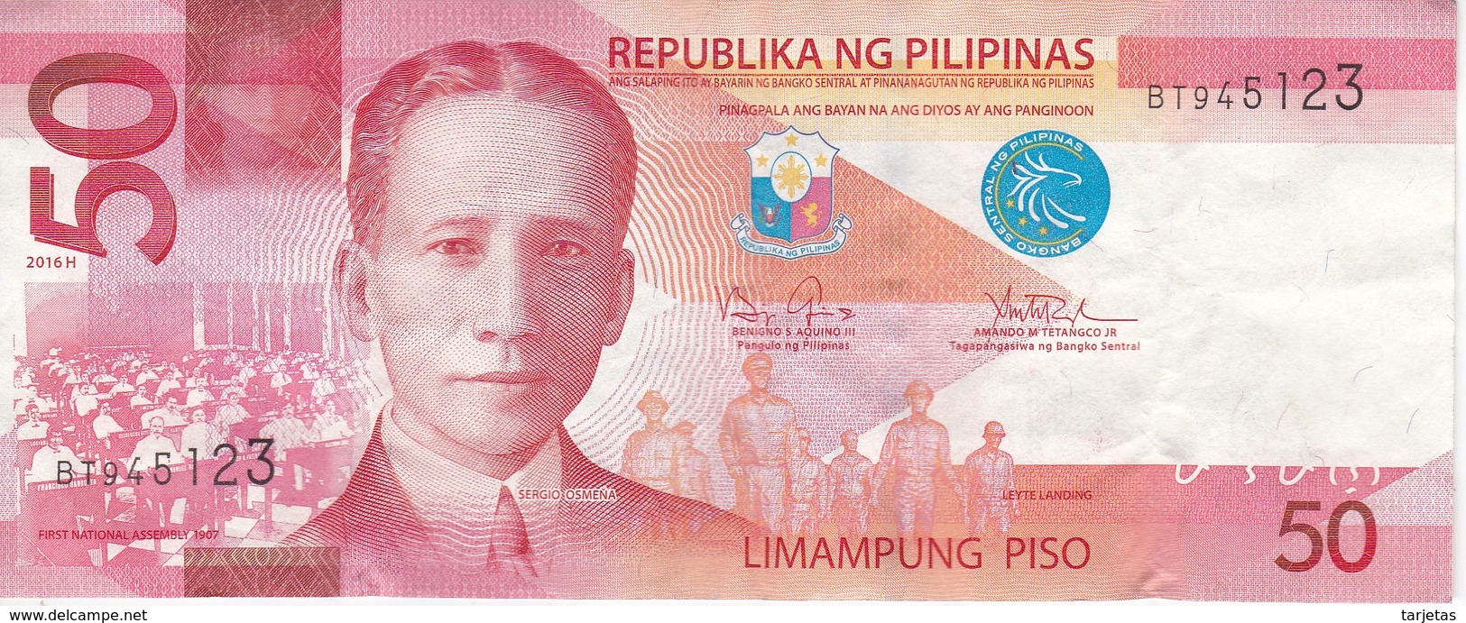 BILLETE DE FILIPINAS DE 50 PISO DEL AÑO 2016  (BANKNOTE) TAAL LAKE - Filippine