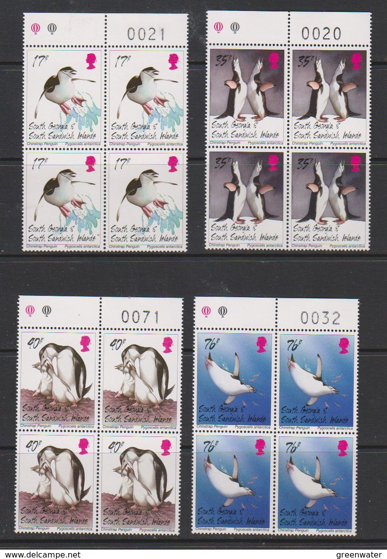 South Georgia 1996 Chinstrap Penguins 4v Bl Of 4 (sheet Number)  ** Mnh (39707C) - Zuid-Georgia