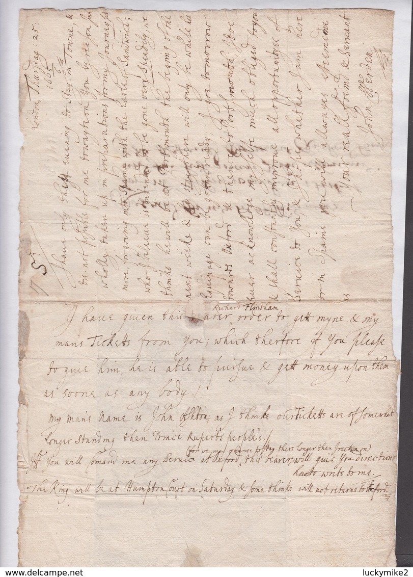 1666 signed letter from "(Sir) John Werden (1640-1716), London" to "John Kempthorne, Tower Hill". With transcripts. 0564