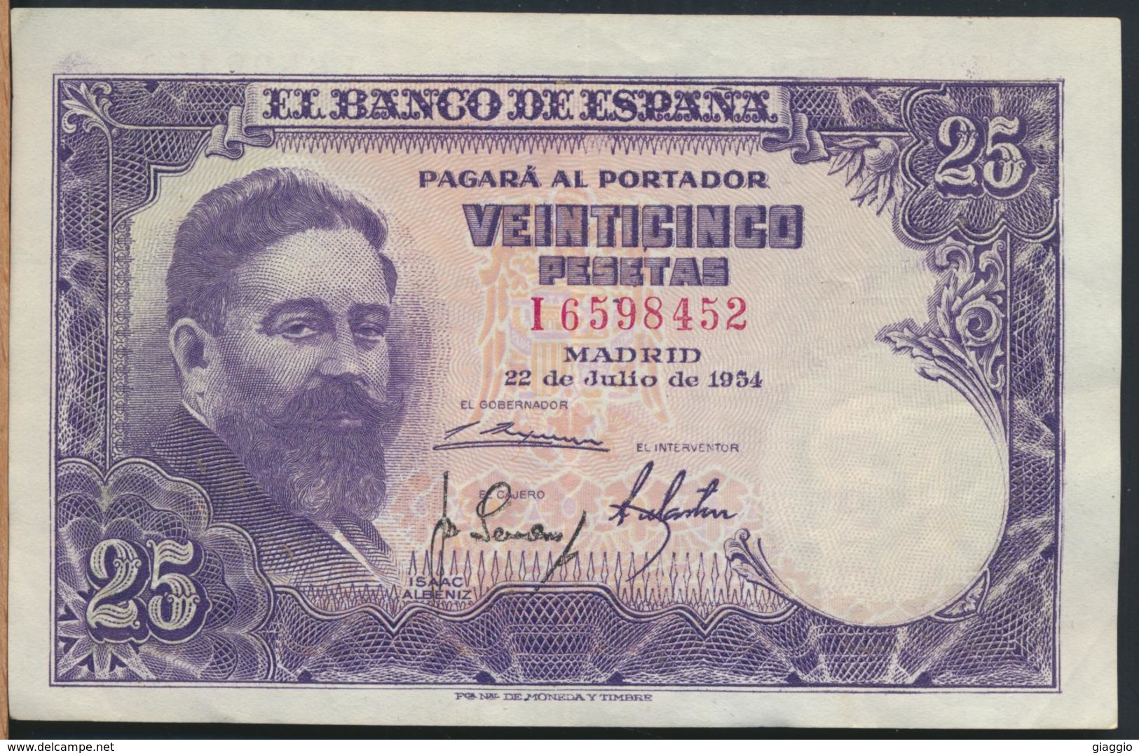 °°° SPAGNA SPAIN 25 PESETAS 1954 °°° - 25 Pesetas