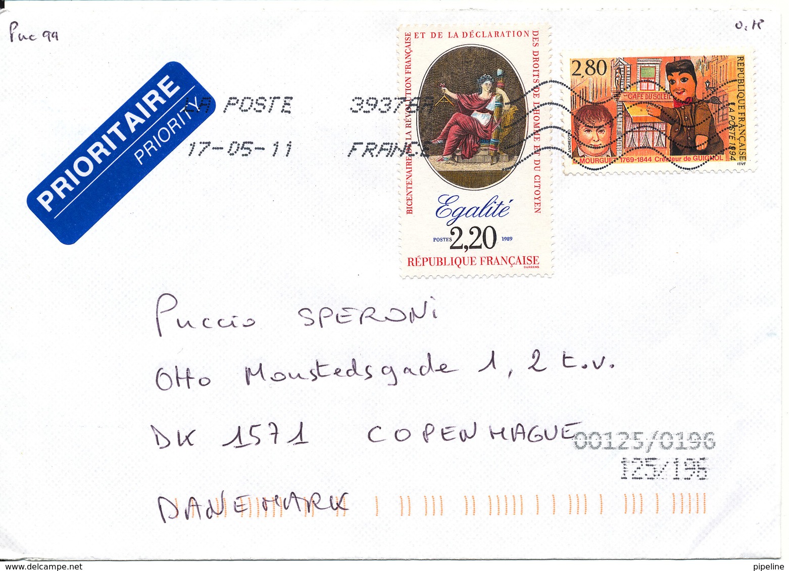 France Cover Sent To Denmark 17-5-2011 - Covers & Documents