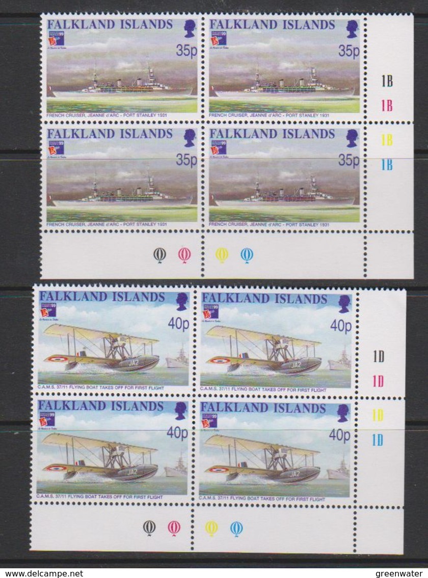 Falkland Islands 1999 Philexfrance / First Flight Over Falkland Islands 2v Bl Of 4 (corner) ** Mnh (39711B) - Falklandeilanden