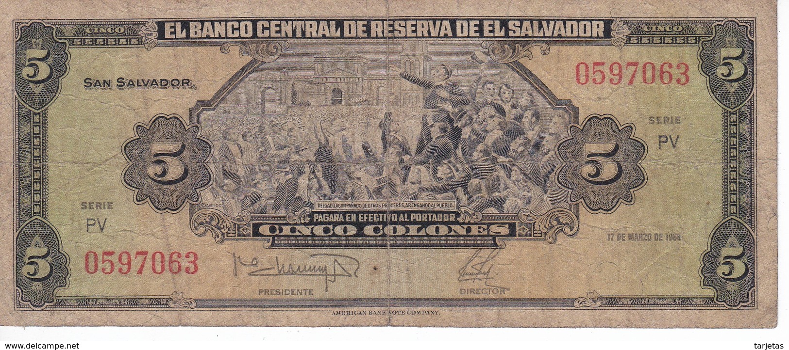 BILLETE DE EL SALVADOR DE 5 COLONES DEL AÑO 1988 DE CRISTOBAL COLON   (BANKNOTE) - Salvador