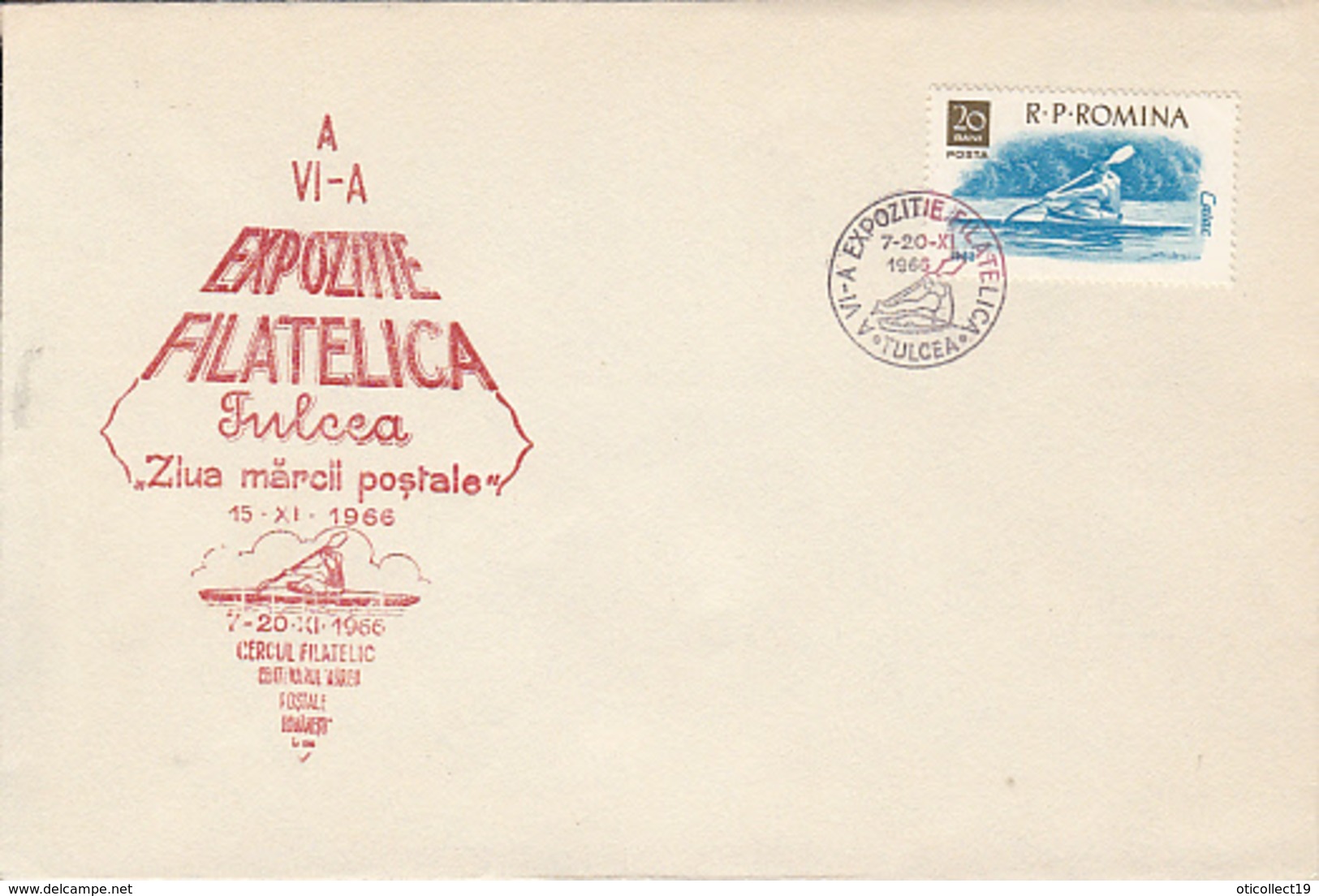 CANOE, KAYAK, TULCEA PHILATELIC EXHIBITION, SPECIAL COVER, 1966, ROMANIA - Kanu