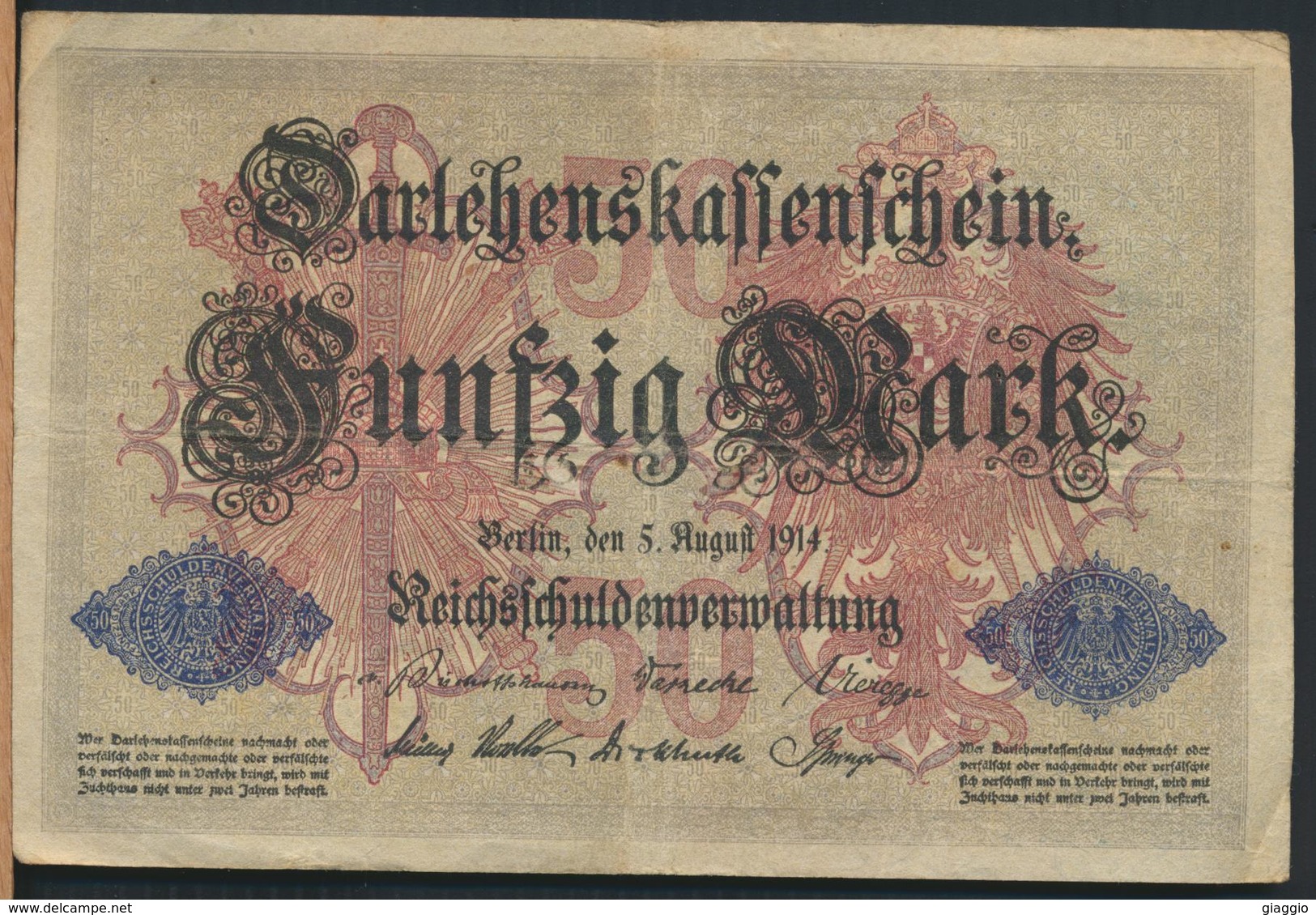 °°° GERMANY DARLEHENSKASSENSCHEIN 50 FUNFZIG MARK 1914 °°° - 50 Mark