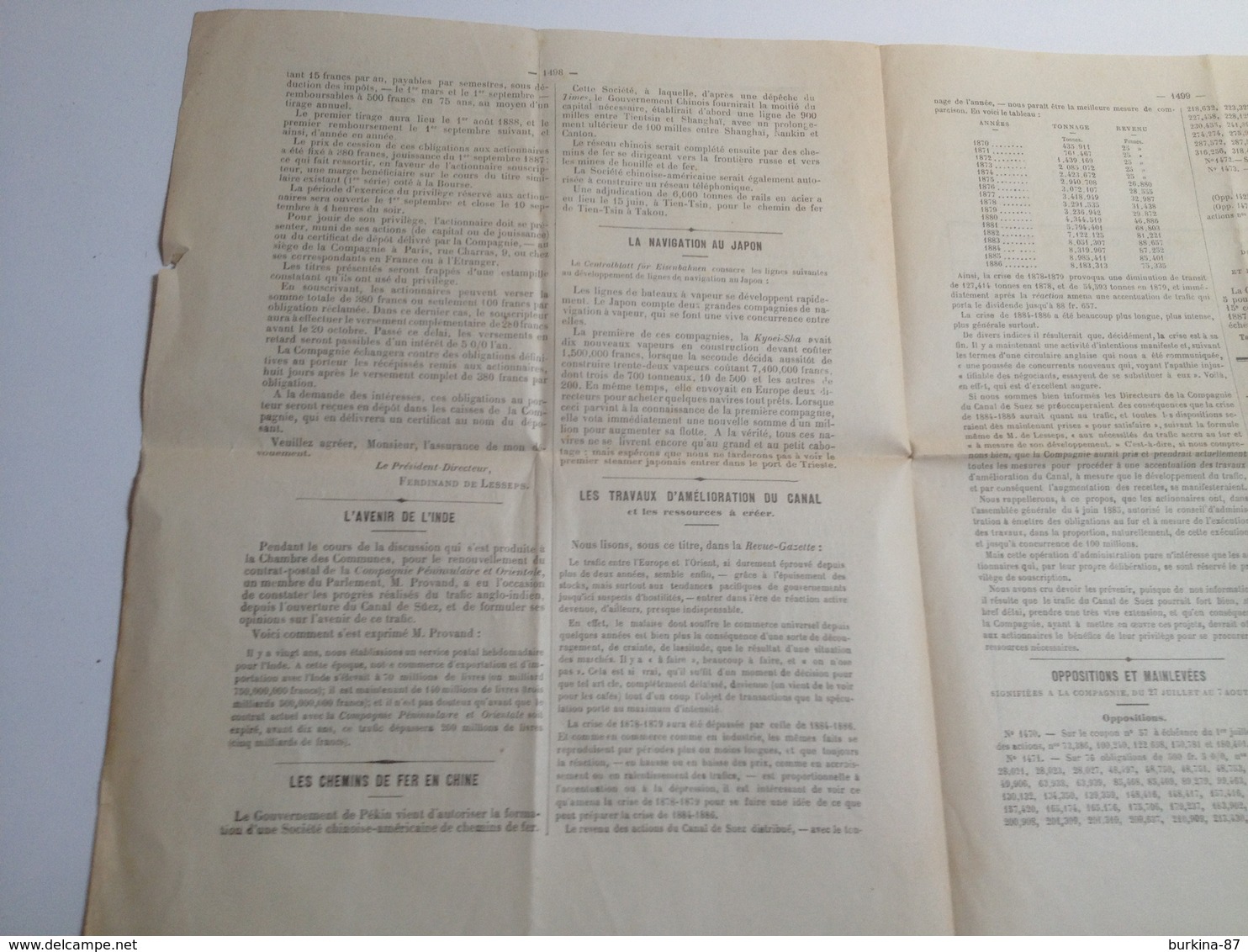 Le Canal De SUEZ, Bulletin Décadaire De La Compagnie ,1887 - Autres & Non Classés