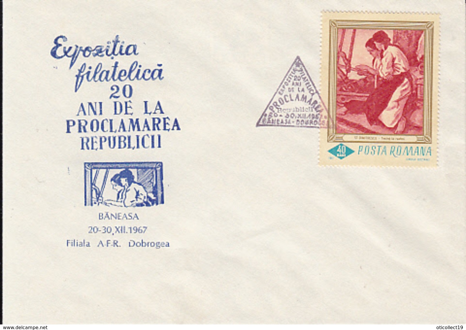 ROMANIAN REPUBLIC ANNIVERSARY, PHILATELIC EXHIBITION, SPECIAL COVER, PAINTING STAMP, 1967, ROMANIA - Covers & Documents