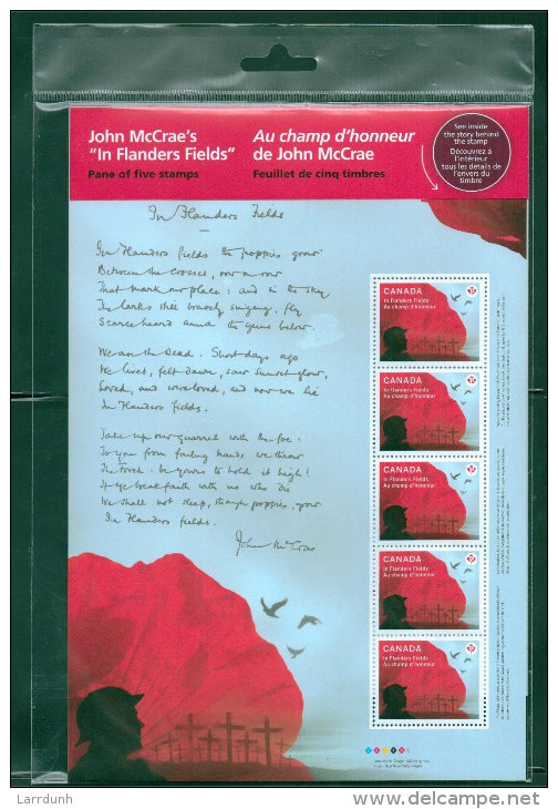 Canada John McCrae In Flanders Fields WWI Souvenir Sheet Block Of Five Special Pack MNH 2015  A04s - Blocks & Kleinbögen