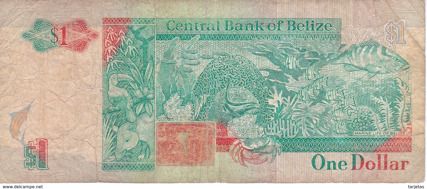 BILLETE DE BELICE DE 1 DOLLAR DEL AÑO 1990   (BANKNOTE) PEZ-FISH - Belize