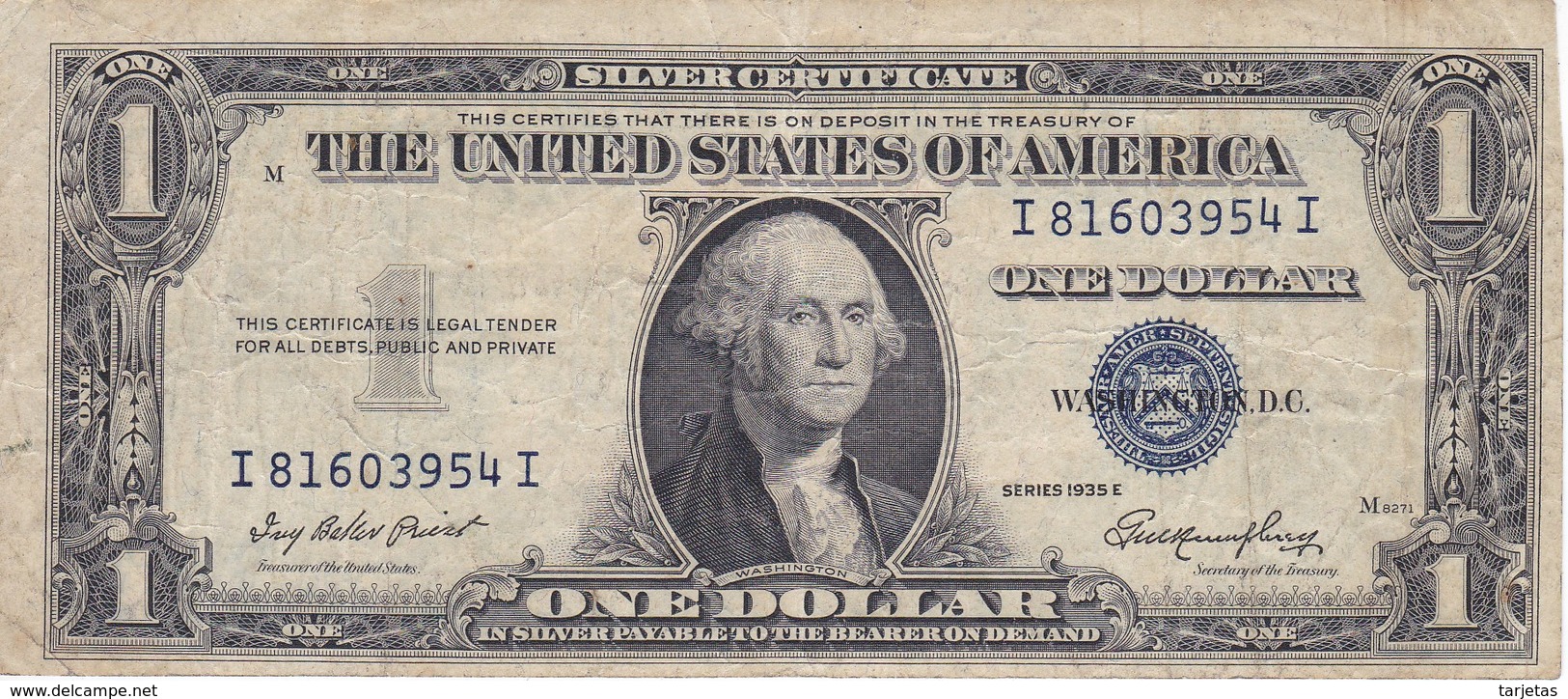 BILLETE DE ESTADOS UNIDOS DE 1 DOLLAR DEL AÑO 1935 E LETRA I-I WASHINGTON  (BANK NOTE) - Billetes De La Reserva Federal (1928-...)
