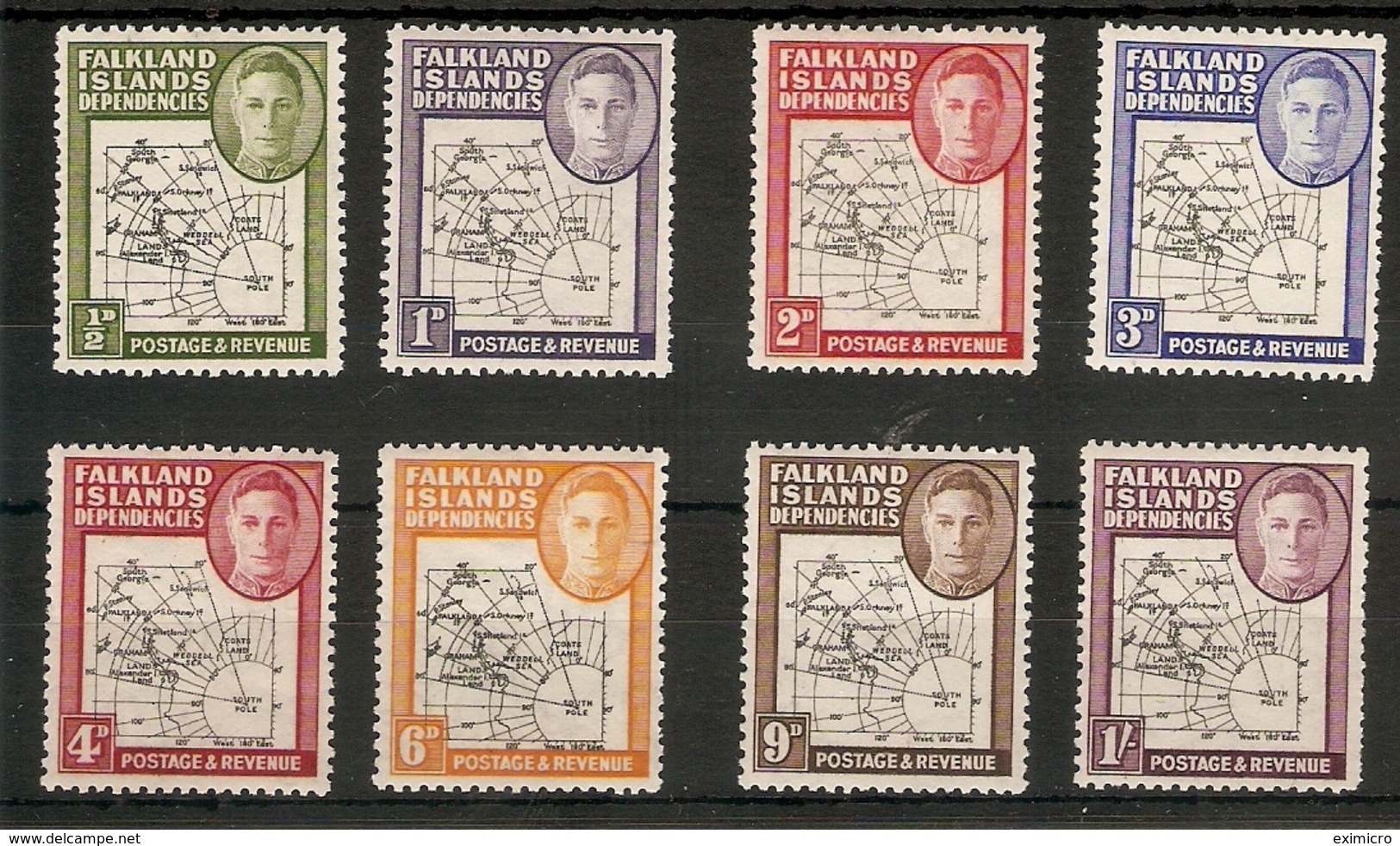 FALKLAND ISLANDS DEPENDENCIES 1946 MAP THICK AND COARSE SET SG G1/G8 UNMOUNTED MINT Cat £13 - Falkland Islands